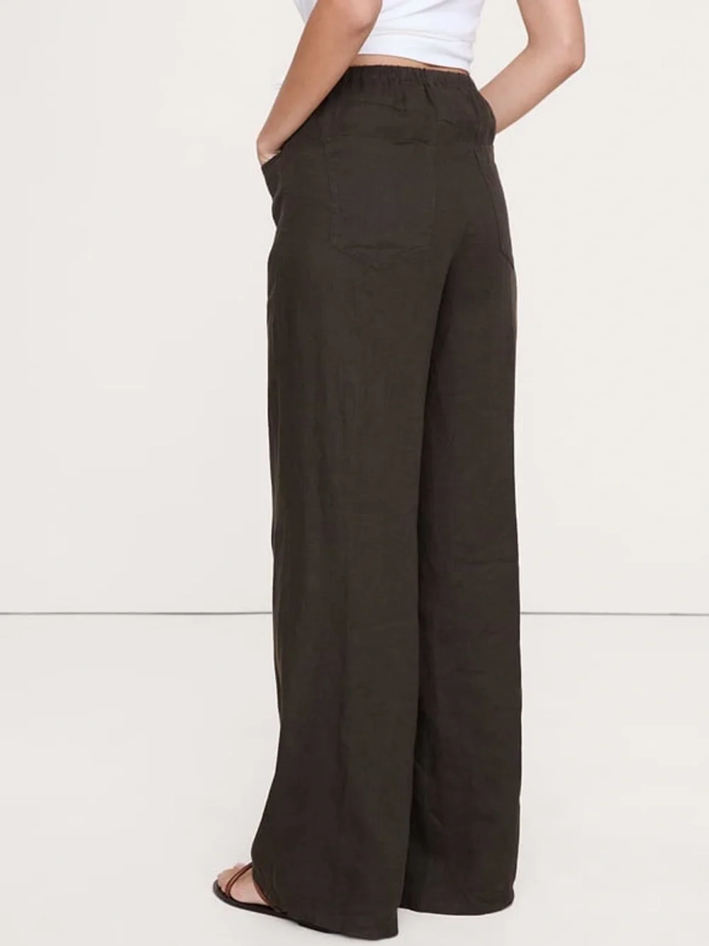 BANANA REPUBLIC THE STUDIO WIDE-LEG DRAWSTRING PANT IN LINEN